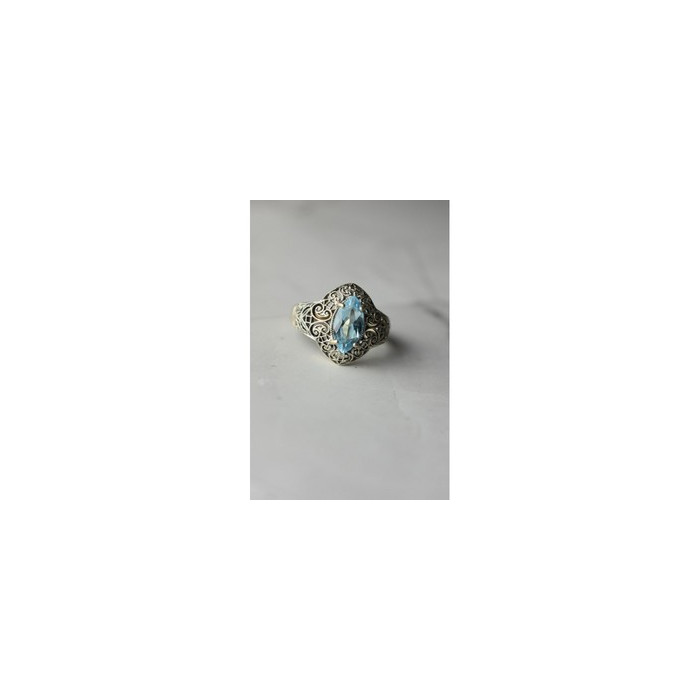 925 Sterling Silver Blue Spinel Openwork Ring Size 8.5