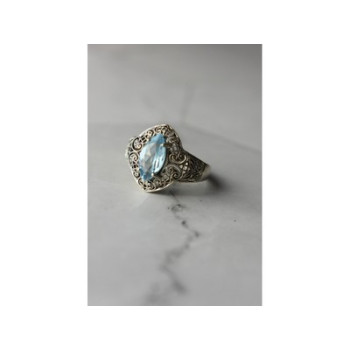 925 Sterling Silver Blue Spinel Openwork Ring Size 8.5