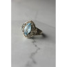 925 Sterling Silver Blue Spinel Openwork Ring Size 8.5