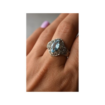 925 Sterling Silver Blue Spinel Openwork Ring Size 8.5