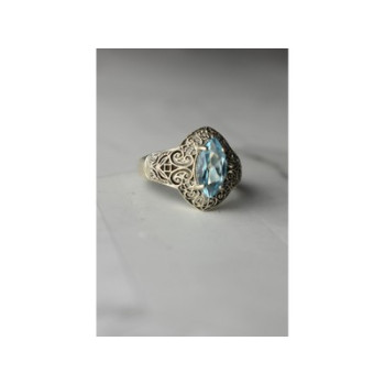 925 Sterling Silver Blue Spinel Openwork Ring Size 8.5