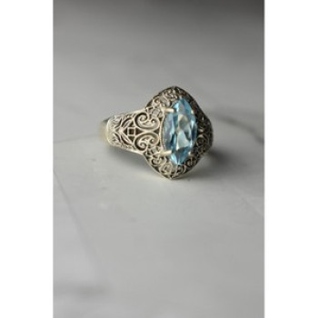 925 Sterling Silver Blue Spinel Openwork Ring Size 8.5
