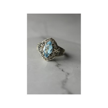 925 Sterling Silver Blue Spinel Openwork Ring Size 8.5