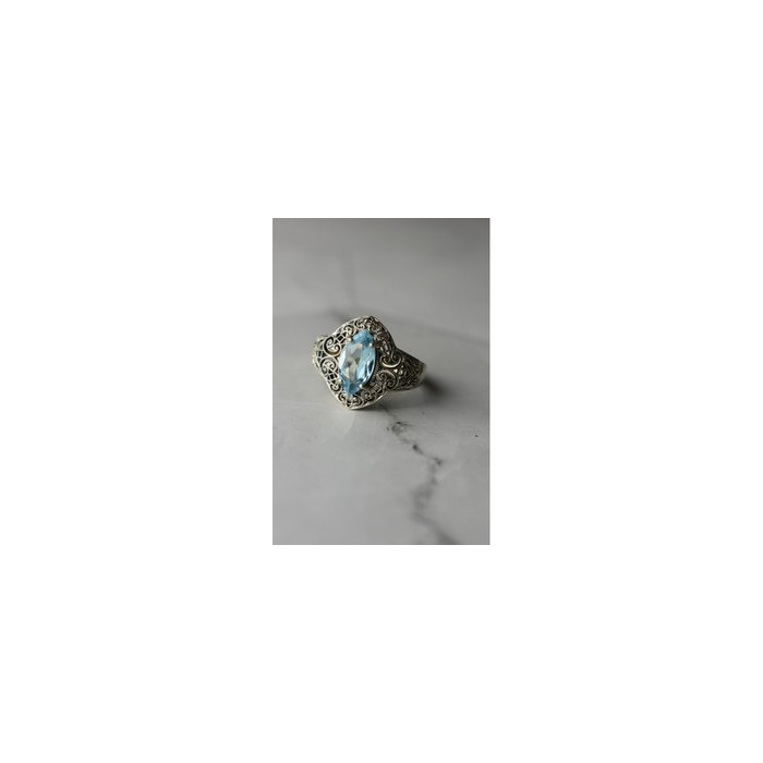 925 Sterling Silver Blue Spinel Openwork Ring Size 8.5