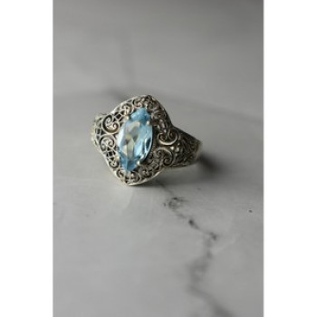 925 Sterling Silver Blue Spinel Openwork Ring Size 8.5