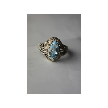 925 Sterling Silver Blue Spinel Openwork Ring Size 8.5