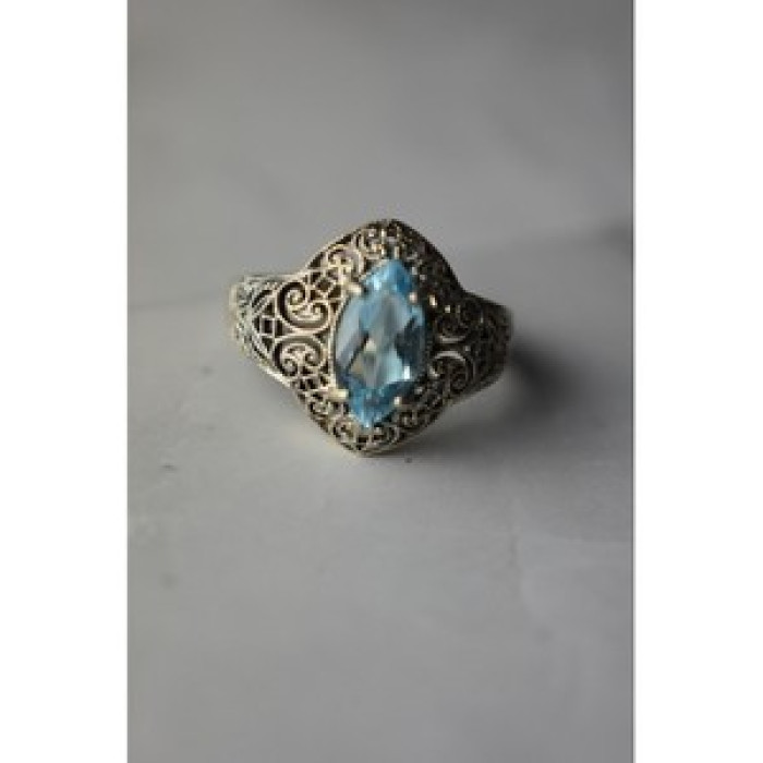 925 Sterling Silver Blue Spinel Openwork Ring Size 8.5