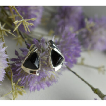 925 Sterling Silver Black Nephrite Earrings