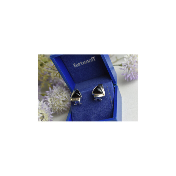 925 STERLING SILVER BLACK NEPHRITE EARRINGS