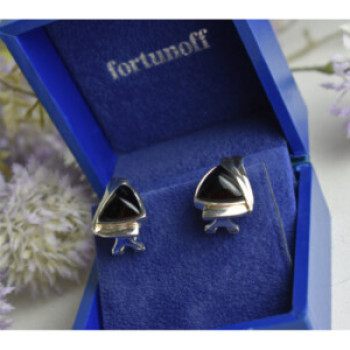925 Sterling Silver Black Nephrite Earrings
