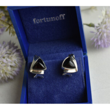 925 Sterling Silver Black Nephrite Earrings