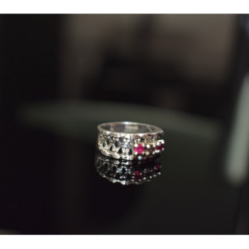 925 Sterling Silver Pink Topaz & Amethyst Ring Size 6.5