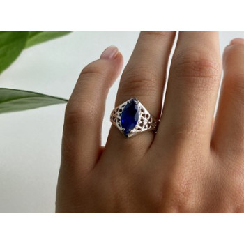 925 Sterling Silver Blue Tourmaline Ring Size 6.5