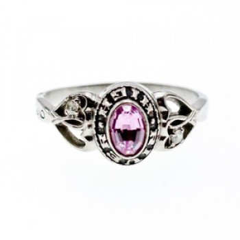 925 Sterling Silver Pink Topaz & Goshenite Ring Size 9.5