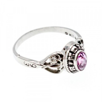 925 Sterling Silver Pink Topaz & Goshenite Ring Size 9.5