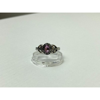 925 Sterling Silver Pink Topaz & Goshenite Ring Size 9.5