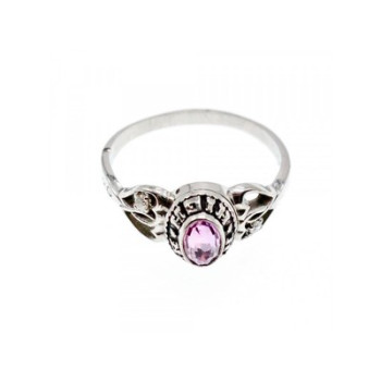 925 Sterling Silver Pink Topaz & Goshenite Ring Size 9.5