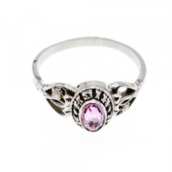925 Sterling Silver Pink Topaz & Goshenite Ring Size 9.5