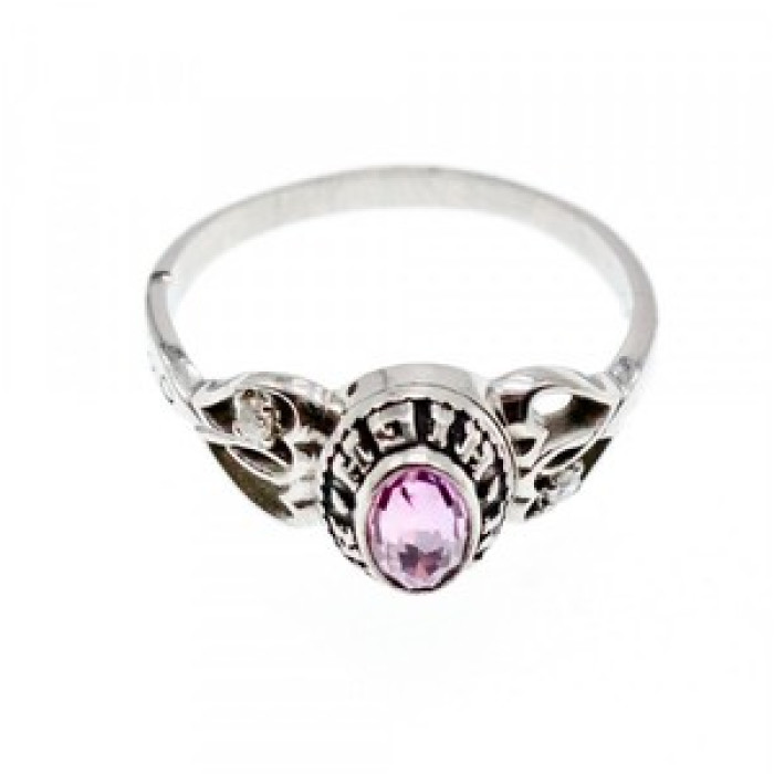 925 Sterling Silver Pink Topaz & Goshenite Ring Size 9.5