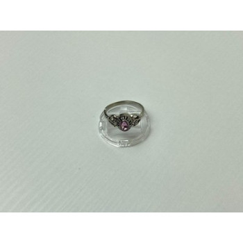 925 Sterling Silver Pink Topaz & Goshenite Ring Size 9.5