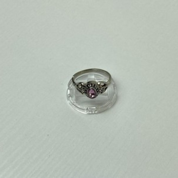 925 Sterling Silver Pink Topaz & Goshenite Ring Size 9.5