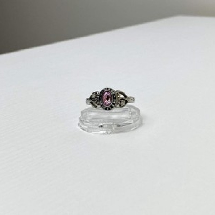 925 Sterling Silver Pink Topaz & Goshenite Ring Size 9.5