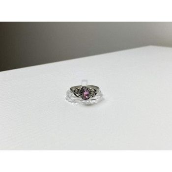 925 Sterling Silver Pink Topaz & Goshenite Ring Size 9.5