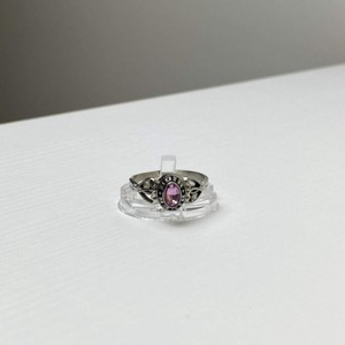 925 Sterling Silver Pink Topaz & Goshenite Ring Size 9.5