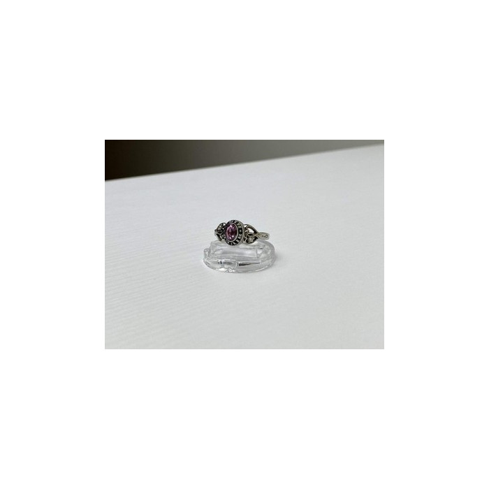 925 Sterling Silver Pink Topaz & Goshenite Ring Size 9.5