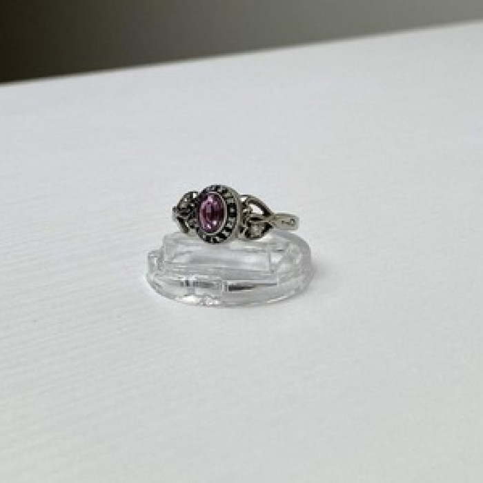 925 Sterling Silver Pink Topaz & Goshenite Ring Size 9.5