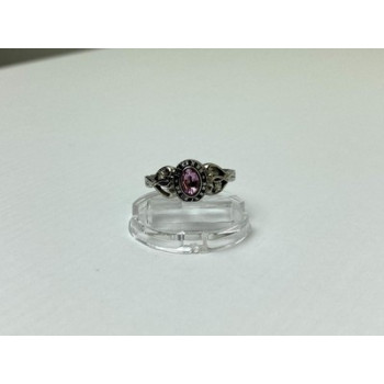 925 Sterling Silver Pink Topaz & Goshenite Ring Size 9.5