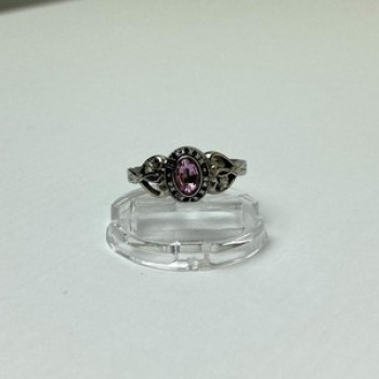 925 Sterling Silver Pink Topaz & Goshenite Ring Size 9.5