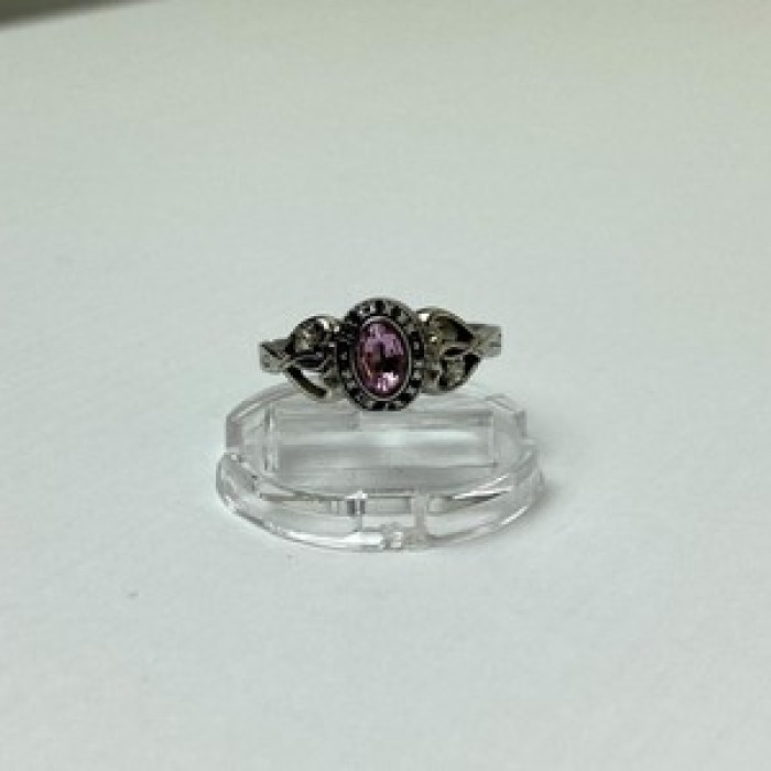 925 Sterling Silver Pink Topaz & Goshenite Ring Size 9.5