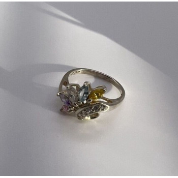 925 Sterling Silver & Multicolor CZ Ring Size 7.5