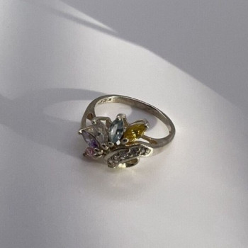 925 Sterling Silver & Multicolor CZ Ring Size 7.5