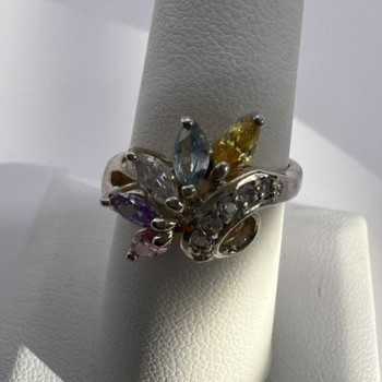 925 Sterling Silver & Multicolor CZ Ring Size 7.5