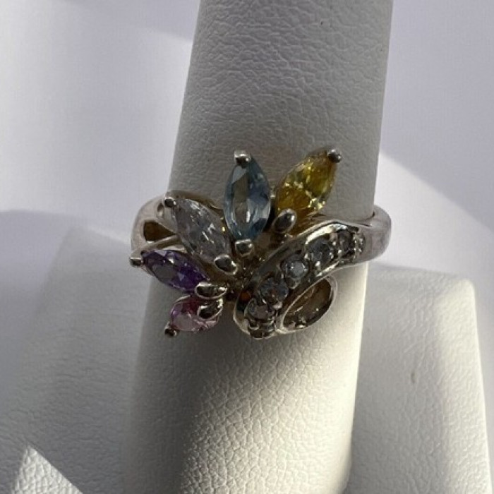 925 Sterling Silver & Multicolor CZ Ring Size 7.5