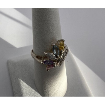925 Sterling Silver & Multicolor CZ Ring Size 7.5