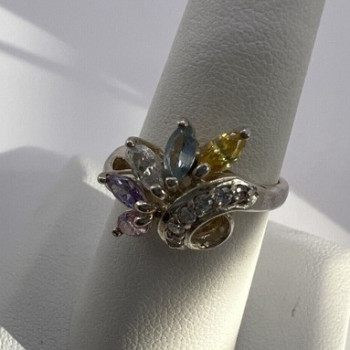 925 Sterling Silver & Multicolor CZ Ring Size 7.5
