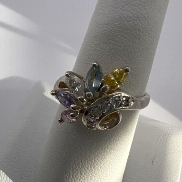 925 Sterling Silver & Multicolor CZ Ring Size 7.5