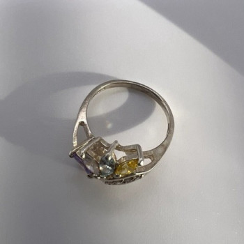 925 Sterling Silver & Multicolor CZ Ring Size 7.5
