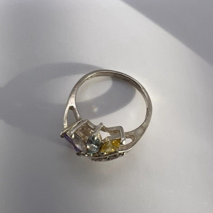 925 Sterling Silver & Multicolor CZ Ring Size 7.5