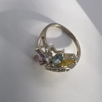 925 Sterling Silver & Multicolor CZ Ring Size 7.5