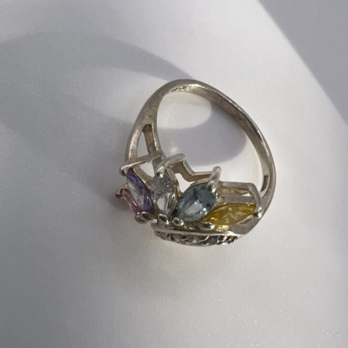 925 Sterling Silver & Multicolor CZ Ring Size 7.5