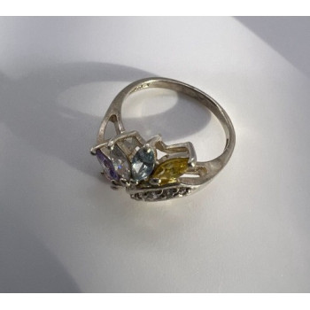 925 Sterling Silver & Multicolor CZ Ring Size 7.5