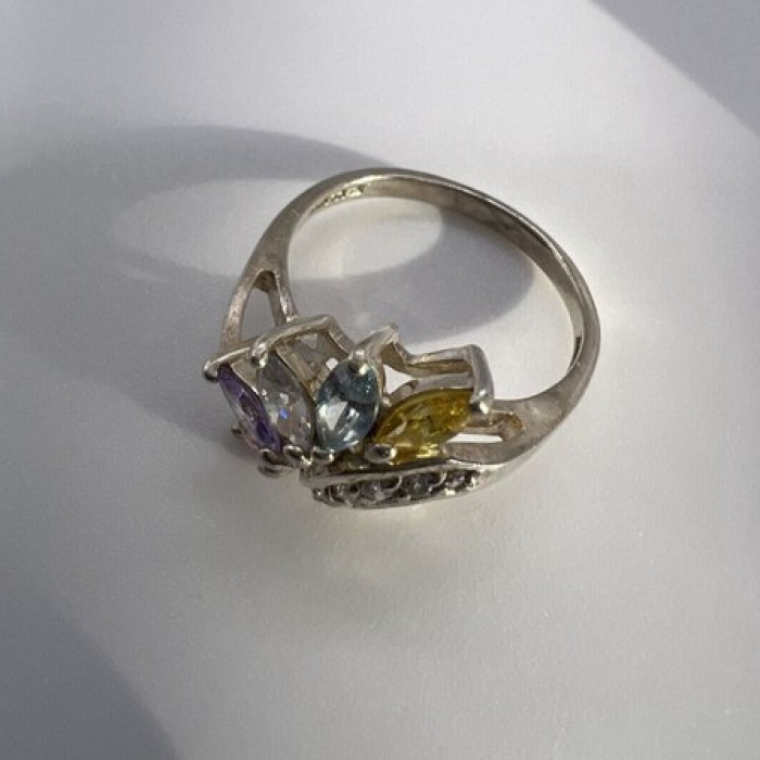 925 Sterling Silver & Multicolor CZ Ring Size 7.5
