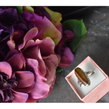 925 Sterling Silver Tiger'S Eye Ring Size 8