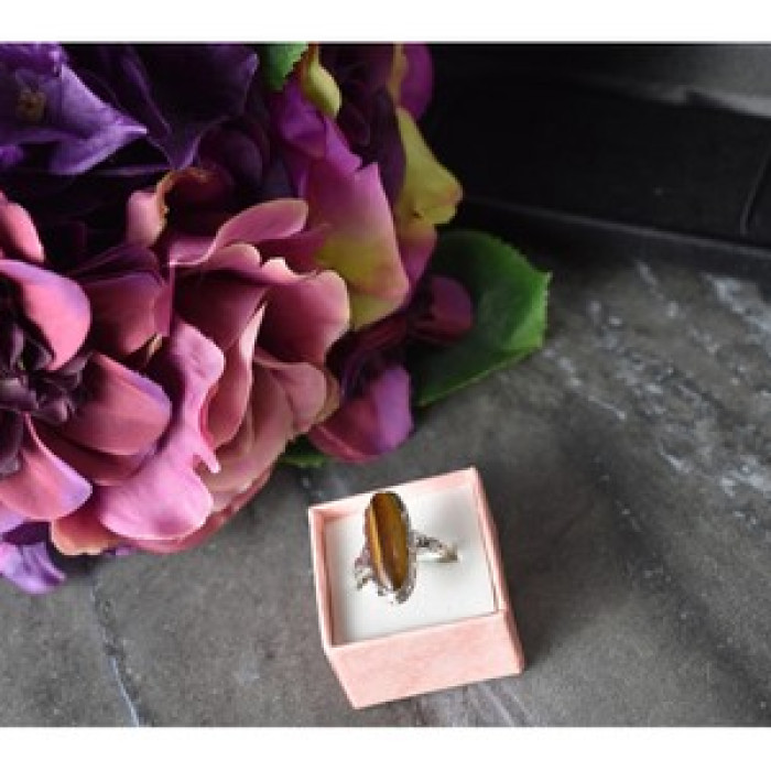 925 Sterling Silver Tiger'S Eye Ring Size 8