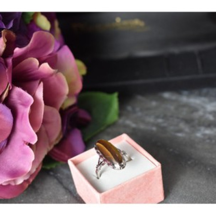 925 Sterling Silver Tiger'S Eye Ring Size 8