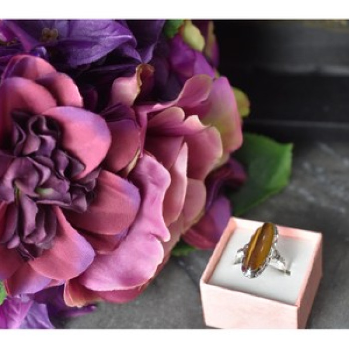 925 Sterling Silver Tiger'S Eye Ring Size 8